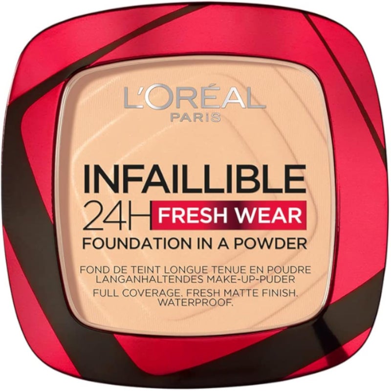 Lâ€™OrÃ©al Paris Infallible 24H Fresh Wear Foundation in a Powder, Full-coverage, Longwear, Weightless Smooth Finish, Water-proof and Transfer-proof, 40 Cashmere